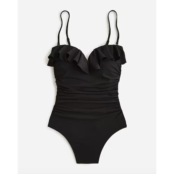 J Crew Sweetheart Ruffle One Piece Swim Suit 0 Black NWT Long Tall BY358 J.Crew - Picture 2 of 4